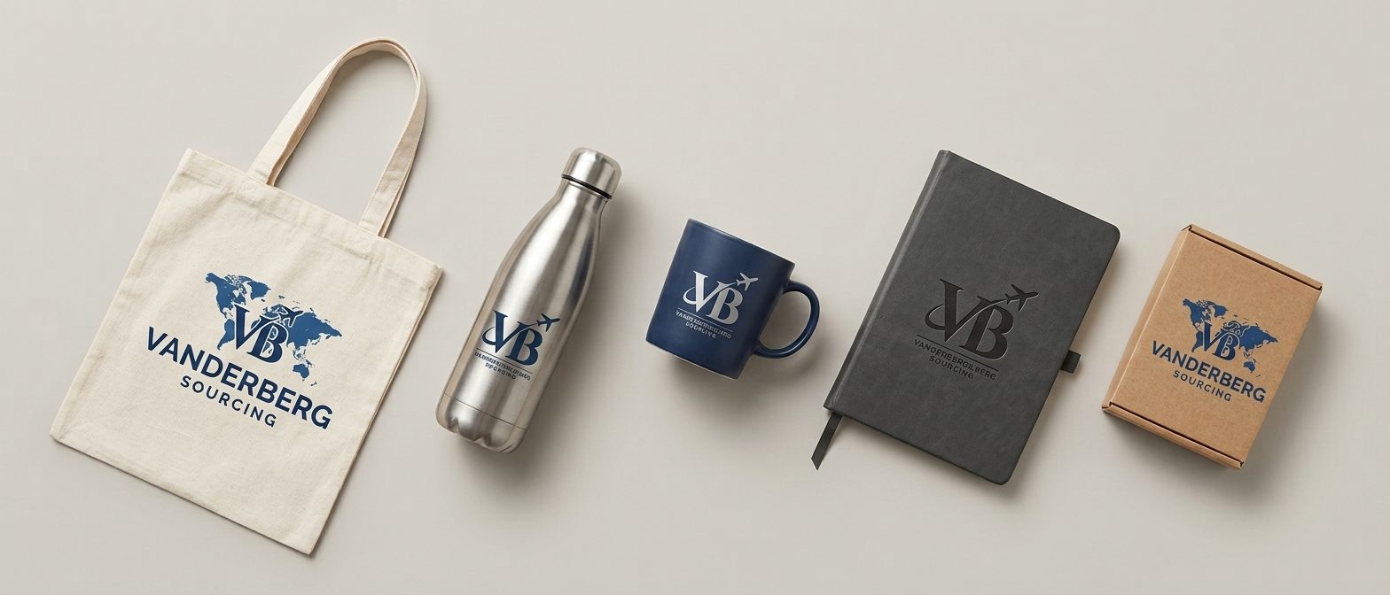 Sélection de produits personnalisables : gourdes, carnets, tote bags et coffrets